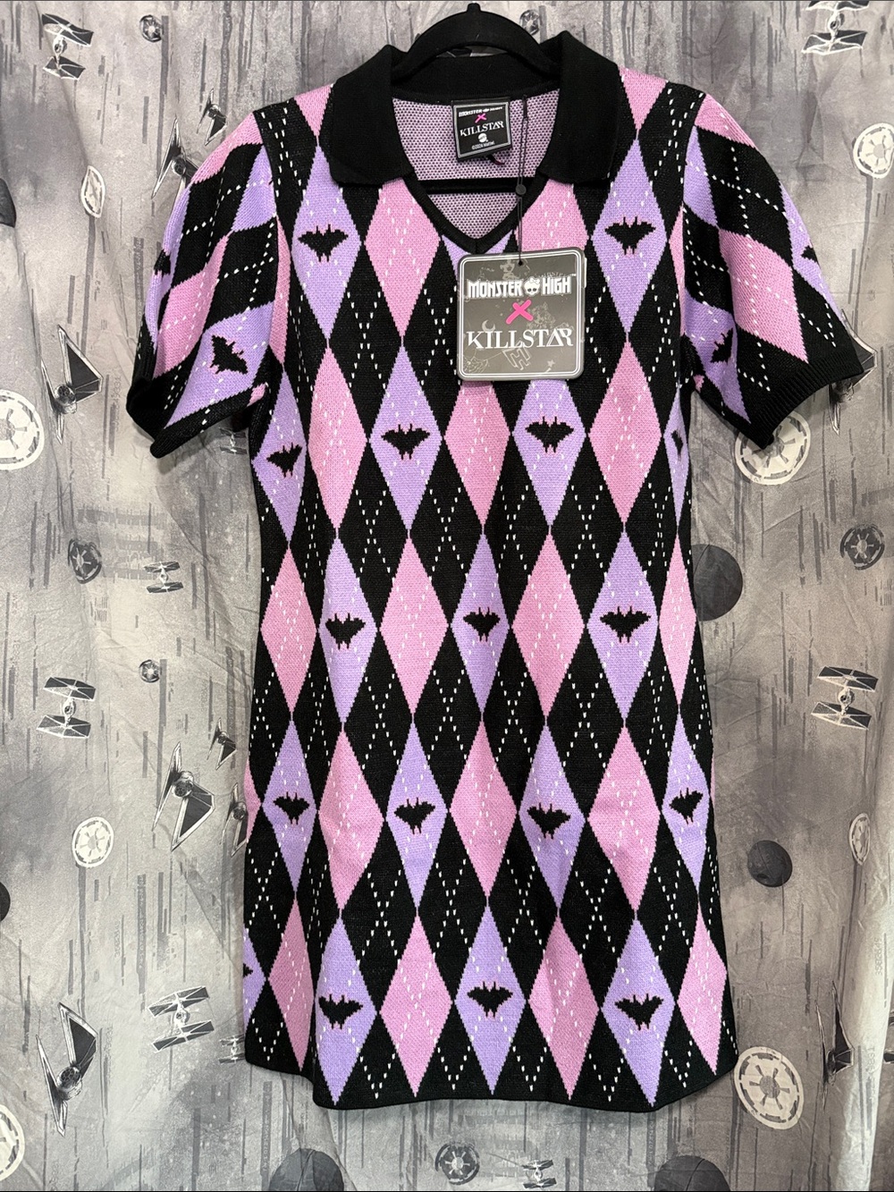 NWT KILLSTAR X MONSTERS HIGH MONSTERLICIOUS KNIT ARGYLE BAT MINI DRESS SZ XXL